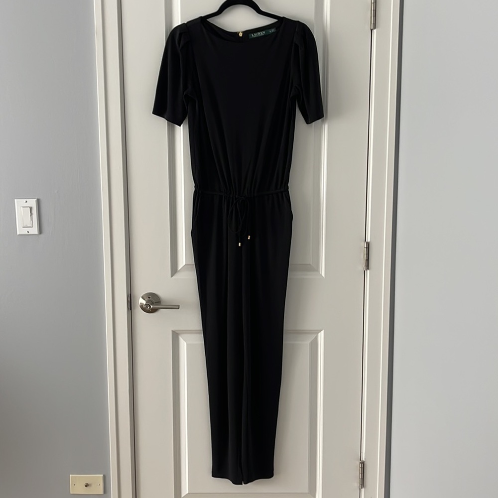 RALPH LAUREN Womens Black Short Sleeve Jewel Neck Skinny Jumpsuit S - Picture 4 of 10